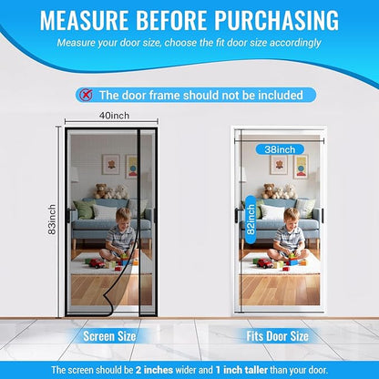 Magnetic Closure Screen Door, Reversible Mesh Door Screen Fits 38" x 82" Door, Heavy-Duty Magnetic Mesh Curtain for Sliding Door and French Door, Self-Sealing, Portable Patio Screen (40" x 83")