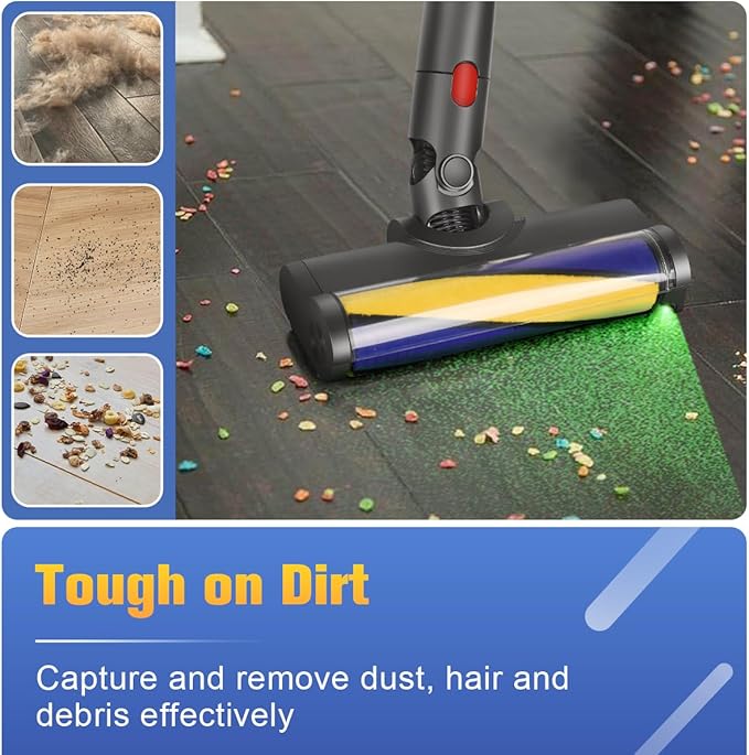 FUNTECK LED Soft Roller Cleaner Head Compatible with Dyson V11 V10 V8 V7 Vacuum Cleaners, Illuminating Hidden Dust and Debris and Ideal for Smooth Hard Floors