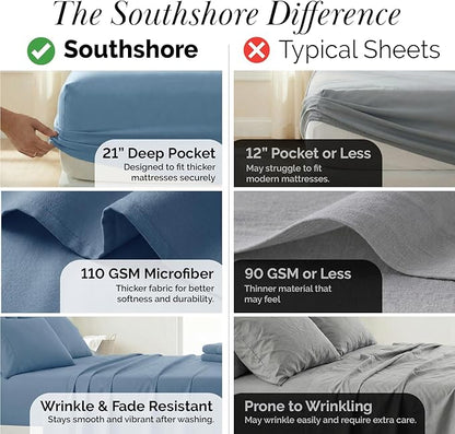 Southshore Fine Living, Inc. 6 Piece, 21 Inch Extra Deep Pocket King Sheet Set, Pet Hair Resistant Bedding w/ 4 Pillow Cases, Blue King Sheets Deep Pocket Set, Easy Care, Coronet Blue Sheets