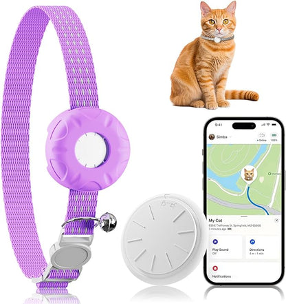 Cat Tracker, GPS Tracker, Compatible with Apple Find My App(Only iOS), Real-Time Location Pet Tracker, No Subscription Required,Territory & Location History, Breakaway Collar Included, Purple