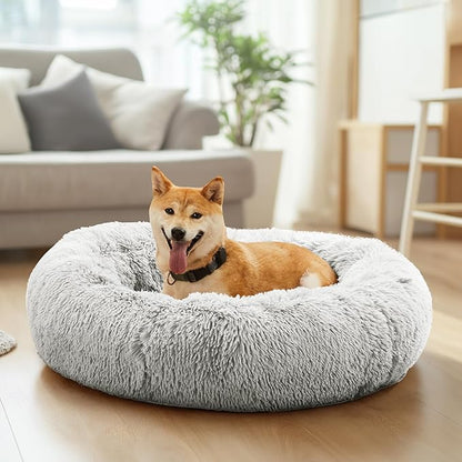 NEWBULIG 37.4x37.4 Inch Dog Bed Large Sized Dog, Donut Shape Cat Beds for Indoor Cats with Washable, Anti-Slip, Faux Fur