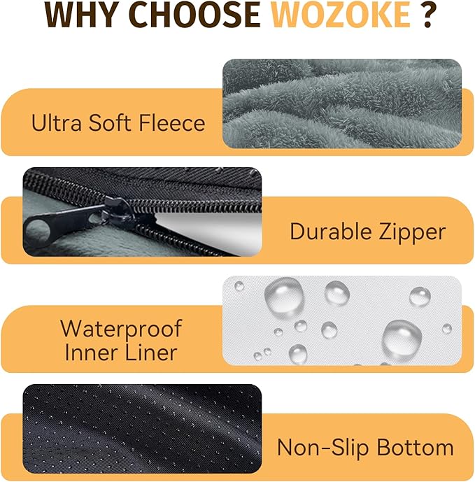 Orthopedic Dog Bed for Extra Large Dogs, XL Waterproof Dog Bed with Bolsters, Supportive Egg Crate Foam Pet Couch Bed with Removable Washable Cover & Non-Slip Bottom, Grey