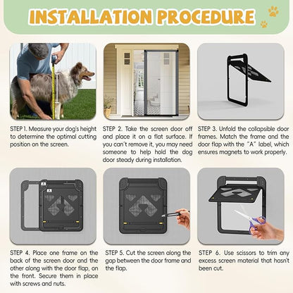 Dog Door for Screen Door, Lockable Pet Door for Sliding Screen Door, Magnetic Auto-Close Door Flap 14 x 11.8 inch, Black
