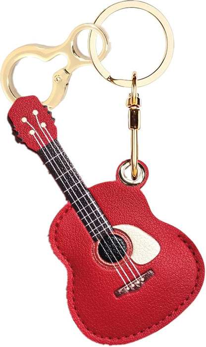 Leather Keychain Holder Case Compatible with AirTag,Cute Protective Cover with Keyring,Anti-Scratch Finder GPS Tracker Case for Wallet Keys,Bag,Pets,Backpack(Guitar Red)