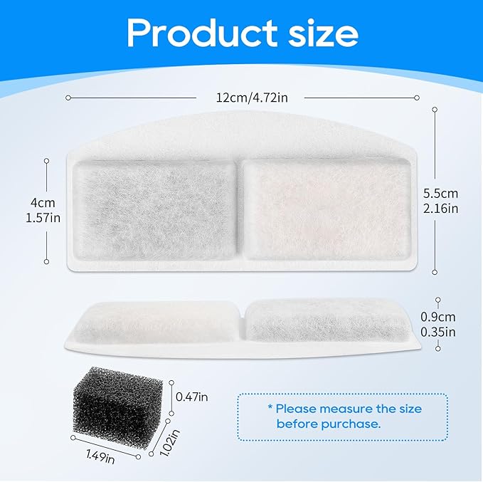 Pet Fountain Filter Replacement, 12 Packs Cat Water Fountain Filter Compatible with 100oz/3L Automatic Pet Fountain, Pet Fountain water Dispenser Carbon Filters
