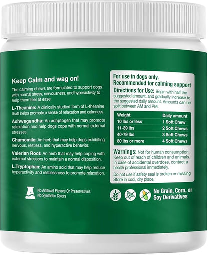 Calming Chews for Dogs, Dog Calming Chews - Anxiety Relief Treats - Dog Supplements Helps with Separation, Barking, Stress Relief, Composure, Promote Relaxation - Natural Ingredients