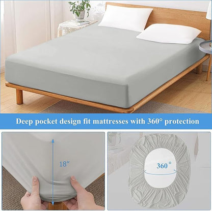 2 Pack Twin Premium Waterproof Mattress Protector, Soft Breathable Mattress Pad, Noiseless Waterproof Bed Cover - Stretch to 21" Fitted Deep Pocket Mattress Protection Cover - Light Grey