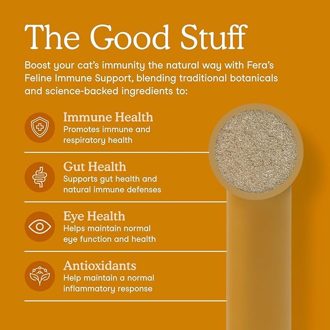 Fera Pets Lysine Powder for Cats - Immune Support Supplement with Quercetin & Postbiotics - Promotes Respiratory Health & Normal Inflammatory Response - Helps Maintain Normal Eye Health - 60 Scoops