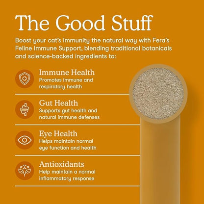 Fera Pets Lysine Powder for Cats - Immune Support Supplement with Quercetin & Postbiotics - Promotes Respiratory Health & Normal Inflammatory Response - Helps Maintain Normal Eye Health - 60 Scoops