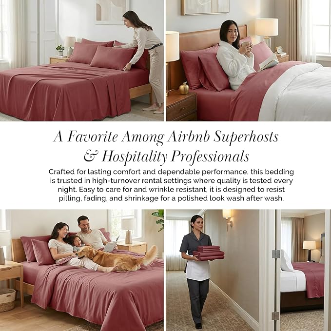 Southshore Fine Living, Inc. 6-Piece Cal King Sheet Set, 21-Inch Deep Pocket California King Sheets Set, Terracotta Sheets and Pillow Cases 4 Pack, Marsala