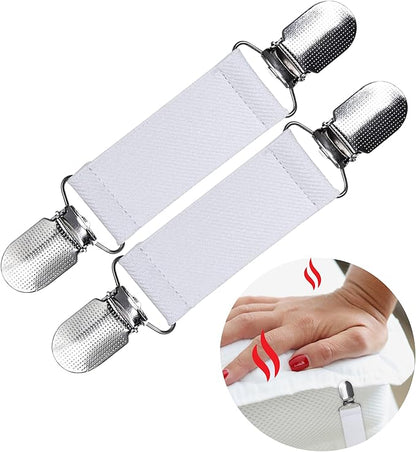 3” Bed Clip for SpotWarm, Adjustable Strap for Spot Warm King and Queen Bed Warmer, Use in Upper Two Corners to Keep Spot Warm in Place. Length 3” and Stretches, Includes - 1 Pair White