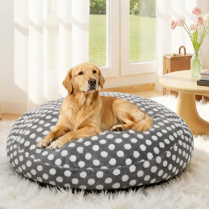 Washable Dog Bed Covers Round Replacement Dog Bed Covers, Waterproof Sofa Cover with Dot Print Design for Medium & Large Pet Beds, Cover Only (Dark Gray, 30 * 30 * 10in)