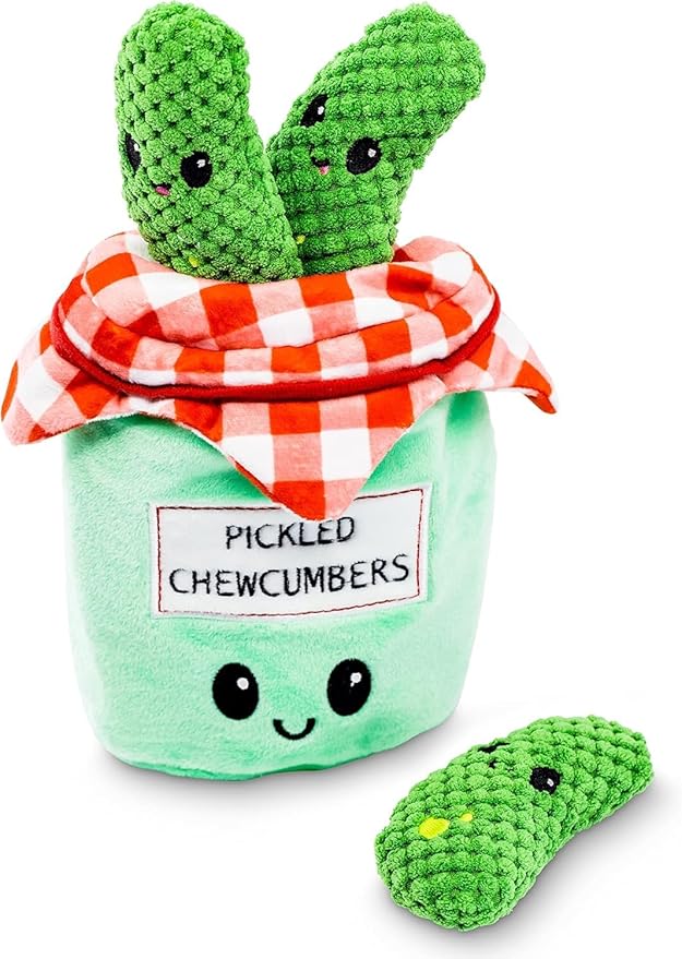 Pet Craft Supply Hide and Seek Plush Dog Toys Crinkle Squeaky Interactive Burrow Activity Puzzle Chew Fetch Treat Hiding Brain Stimulating Cute Funny Toy Bundle Pack -Pickles, for Medium Breeds