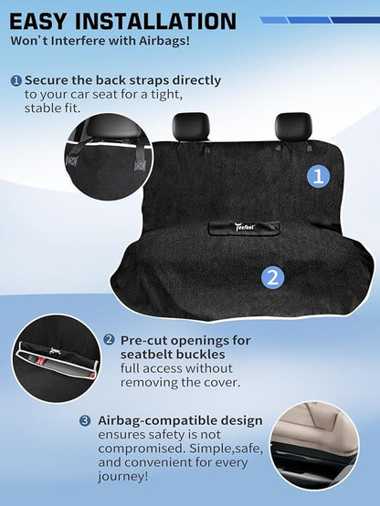 1160g Heavy Duty Towel Car Seat Cover, Sweatproof Absorbent Microfiber Rear Seat Protector for Gym Beach Athletes, Universal Fit Waterproof Back Seat Mat for Sedans SUV Minivans, Black