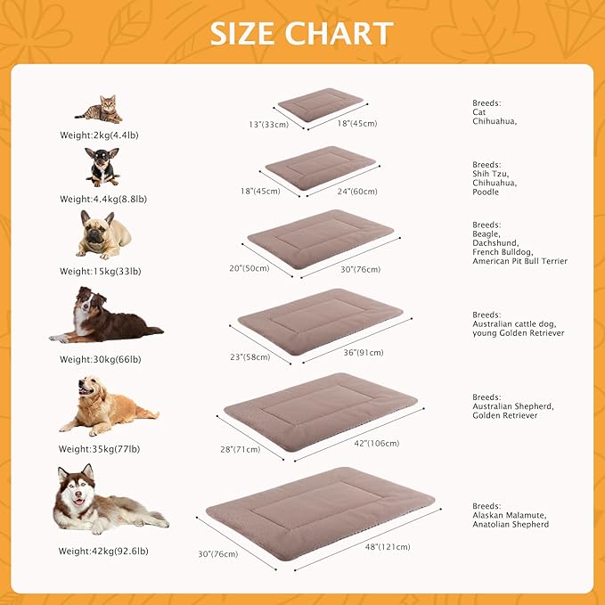 Reversible Dog Bed Mat with Plush and Corn Velvet,Soft Warm Pet Cushion, Dual Purpose Washable Sleeping Mattress Bed for Small Medium Large Dog and Cat XB004 (42"x28", Khaki)