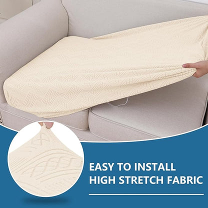 hyha Individual Couch Cushion Covers, Stretch Magic Sofa Seat Cushion Covers Washable, Dog Couch Sofa Slipcover for Pets, Kid with Elastic Bottom(Back Cover L, Beige)