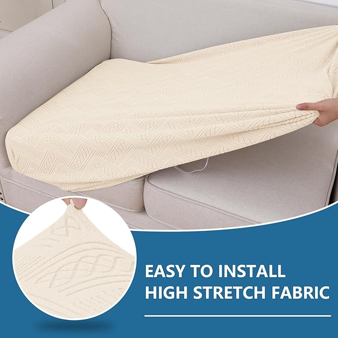 hyha Individual Couch Cushion Covers, Stretch Magic Sofa Seat Cushion Covers Washable, Dog Couch Sofa Slipcover for Pets, Kid with Elastic Bottom(2PC, Beige)