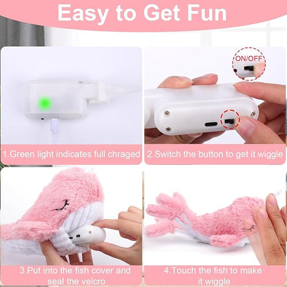 Mity rain 2 in 1 Interactive Dog Toys, Fish Dog Toy to Keep Them Busy, Plush Squeaky Dog Toy, Rechargeable Wiggly Pink Pet Toys for Small Medium Large Dogs, Moving Dog Toy for Indoor&Outdoor
