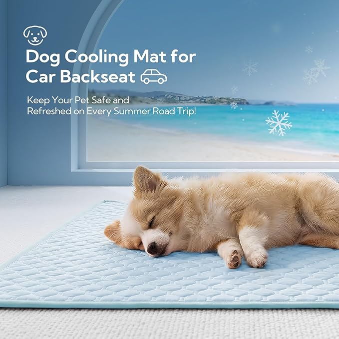 Soulbond Backseat Dog Cooling Mat for Cars - 24.5"x52" Washable Back Seat Self Cooling Pad for Cat & Puppy, QMAX>0.3, Non-Slip Cold Pet Bed Backseat Extender for Cars, SUVs, Trunks, Light Blue