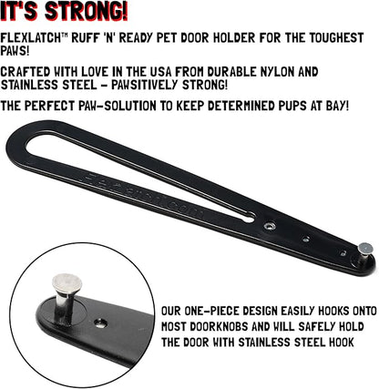 FlexLatch Cat Door Holder Latch - Black Cat Door Alternative Installs Fast Flex Latch Strap Let's Cats in and Keeps Dogs Out of Litter & Food. Safe Baby Proof One Piece No Measuring Extra Easy