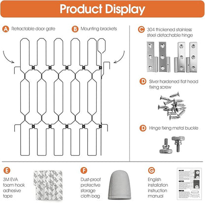 Metal Retractable Dog Gate for Front Door, Adjustable Pet Barrier & Door Blocker, Foldable Gate for Apartments, RVs, Indoor and Outdoor Use