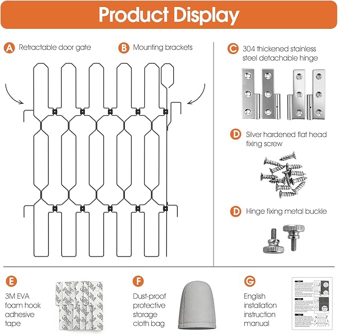 Metal Retractable Dog Gate for Front Door, Adjustable Pet Barrier & Door Blocker, Foldable Gate for Apartments, RVs, Indoor and Outdoor Use, 26” x 30”