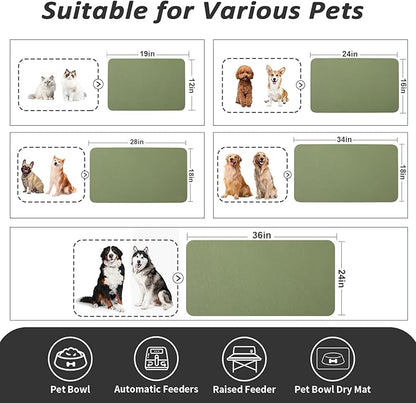 HotLive Dog Food Mat - Absorbent Cat Mat for Food and Water, No Stains Pet Feeding Bowl Mat, Easy to Clean Pet Placemats, Quick Dry Dog Water Dispenser Mat for Messy Drinkers | Green 18"x 28"