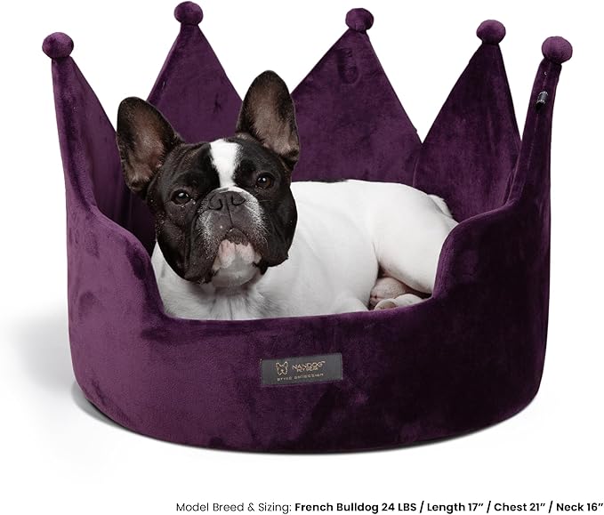 NANDOG Crown Dog Bed for Small Dogs & Cats – Soft Plush Round Pet Bed, Cozy Royal Design, Comfortable Indoor Puppy Bed for Crate or Kennel, Purple, Medium