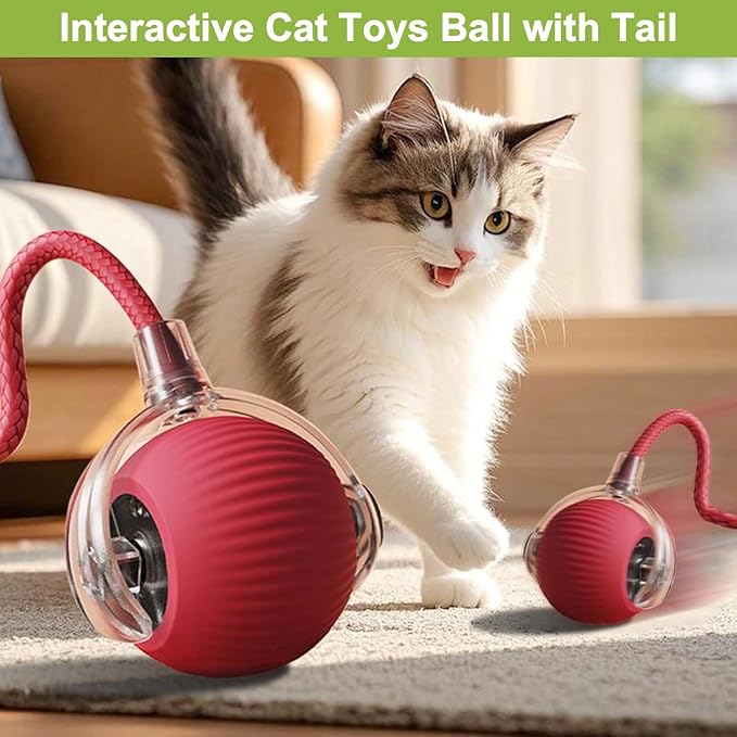 2 Pack Interactive Cat Toy Balls for Indoor, Interactive Puppy Toys Ball with Tail, Automatic Activate Cat Toys with 360° Fast Smart Movement, USB Rechargeability and Durable Enrichment Toy