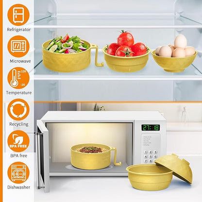 Ramen Cooker,32oz Ramen Bowl Set,Microwave Ramen Bowl, Microwave Bowl with Lid, Portable Noodle Bowls,for Home Office Dorm Room College gift (Yellow)