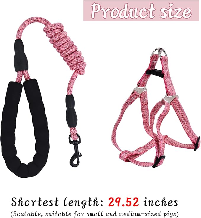 Mini Pig Harness, Adjustable Small Pig Harness with Leash Infinity Style Lead and Soft Foam Handle for Small to Medium Pet Pigs Walking Training Jogging (Pink, M)