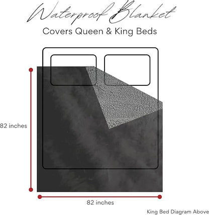 Waterproof Blanket King Size, Black & Gray 82x82"- Water Proof and Stain Resistant Blankets for Bed, Couch, Couples Fleece Moisture Absorbent, Layered Sheet Protector, Leakproof Protective Top Cover