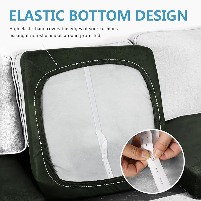 ANARACHON Leather Look Couch Cushion Covers Sofa Seat Slipcovers Sets Couches Furniture Protector for Sectional Armchair Loveseat Pets Kids Stretch Spandex Fabric (2 Cushion Loveseat, Army Green)