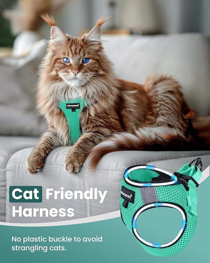 FAYOGOO Cat Harness & Leash Set, Escape Proof, XXL(Chest 19-21''), Green