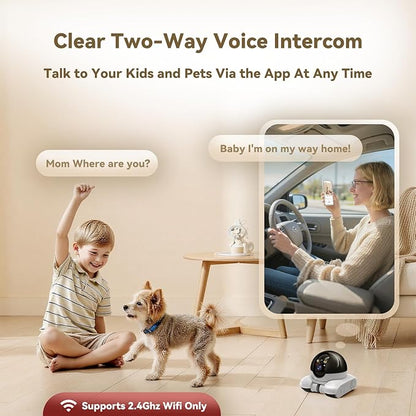 AEZ Robot Camera on Wheels 1080P Dual Lens,Indoor Movable Security Camera with 2-Way Talk,Blinky Bot with Night Vision,Distance Bot App Control for Cats/Dogs/Baby/Elderly (SD/Cloud Storage)