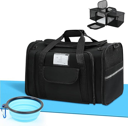Pet Carrier Airline Approved, Expandable Pet Cat Carriers with Wheels for Dogs, Airline Approved Cat Dog Carrier, TSA Approved Pet Carrier In Cabin, Pet Dog Cat Carrier Soft, Cat Travel Carrier(Black)
