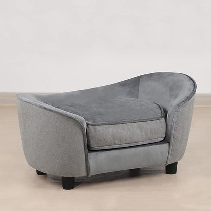 Getifun Pet Sofa Bed, Velvet & Linen Fabric Pet Couch Chair with Removeable & Washable Cushion for Small Dogs Cats (Light Gray)