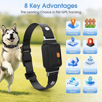GPS Pet Tracker for Dogs and Cats - 12 Months Free Membership, Real-Time Tracking, Health Monitoring, Historical Route Recording, Virtual Geofence, IP67 Waterproof, 14-Day Battery Life