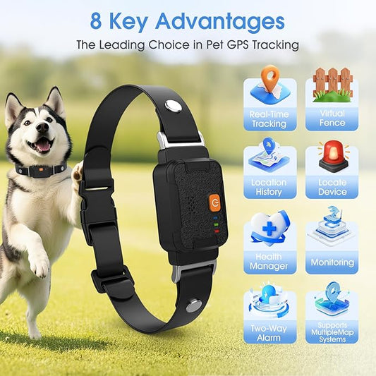 GPS Pet Tracker for Dogs and Cats - 12 Months Free Membership, Real-Time Tracking, Health Monitoring, Historical Route Recording, Virtual Geofence, IP67 Waterproof, 14-Day Battery Life