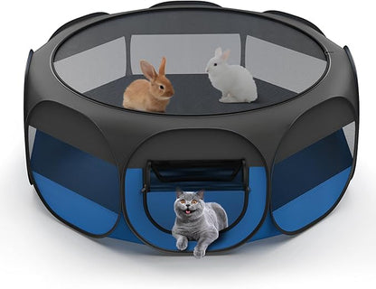 VavoPaw Small Animal Playpen, Chicken Brooder Box with Cover Top, Portable Outdoor Exercise Pet Cage Tent, Waterproof Breathable Pet playpen Indoor for Chick Ktiien Bunny Hamster Guinea Pig,Black+Blue