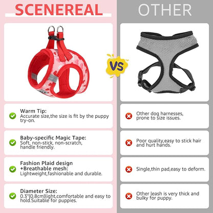 SCENEREAL Valentines Dog Harness Collar and Leash Set, Step in No Pull Soft Mesh Pet Harnesses for Small Medium Dogs Puppy Cats, No Chock Reflective Vest Harness