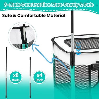 Portable Cat Pet Playpen, Foldable Cat & Small Dog Indoor/Outdoor Tent with Waterproof Base, Lockable Zippers, 600D Oxford 12-Rods 32"x24"x22" for Kitten Puppy