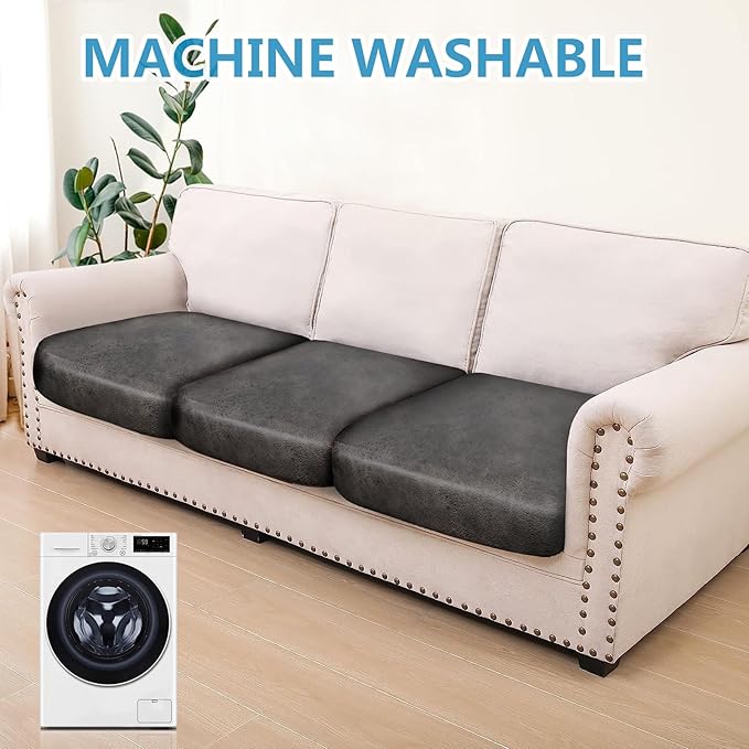 ANARACHON Leather Look Couch Cushion Covers Sofa Seat Slipcovers Sets Couches Furniture Protector for Sectional Armchair Loveseat Pets Kids Stretch Spandex Fabric (3 Cushion Sofa, Taupe)