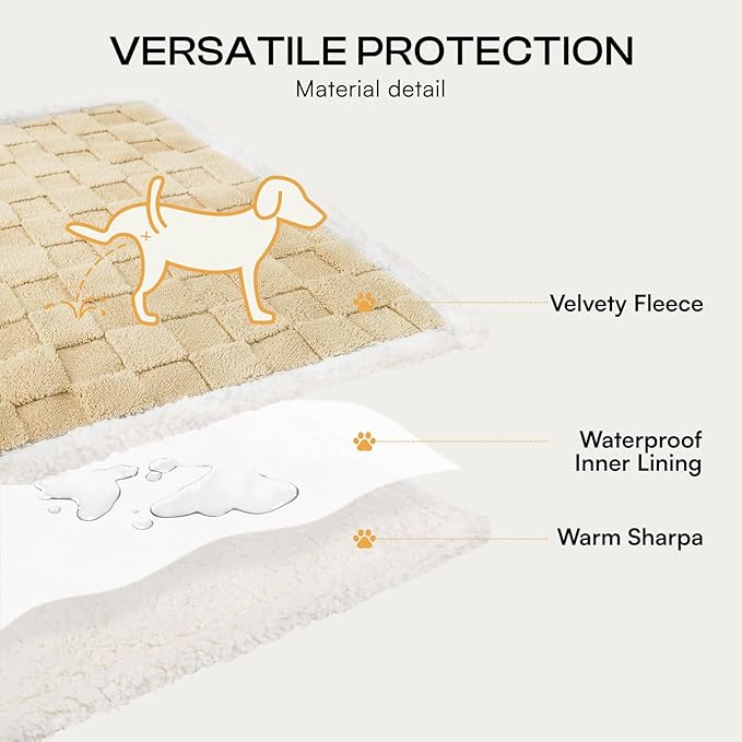 Luciphia Waterproof Dog Blanket, Leakproof Large Pet Blanket for Couch Sofa Bed Furniture Cover Protector, Washable Soft Sherpa Fleece with 3D Jacquard, Cozy Calming Reversible, Beige White, 85"x57"