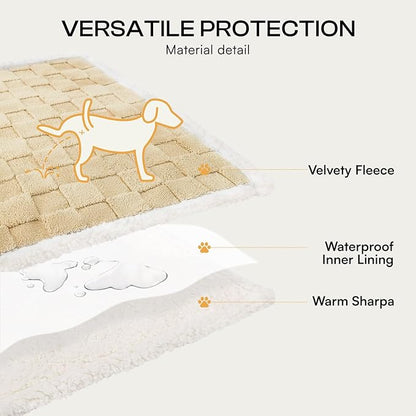 Luciphia Waterproof Dog Blanket, Leakproof Large Pet Blanket for Couch Sofa Bed Furniture Cover Protector, Washable Soft Sherpa Fleece with 3D Jacquard, Cozy Calming Reversible, Beige White, 85"x57"