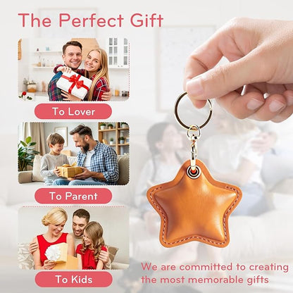 Leather Charm Keychain Holder Case Compatible with AirTag,Cute Protective Star-Shaped Cover with Luxe Ring Clip,Finder GPS Tracker Case for Wallet Keys,Bag,Pets(Yellow)