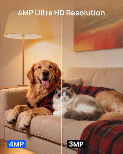 Indoor Security Camera with 4" Screen, 4MP Baby/Elderly Monitor with AI Conversation & Two-Way Talk Video, Baby Crying, Human and Pet Detection, 355°Pan, 5G/2.4G WiFi, Motion Tracking, Smart Home