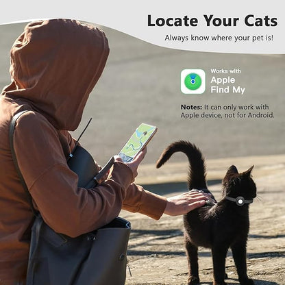 Cat Tracker,No Monthly Fee GPS Trackers for Cats Work with Apple Find My App(iOS Only),Real-Time Location Tracking,Cat Tracker GPS Collar with Safety Elastic Buckle-Black
