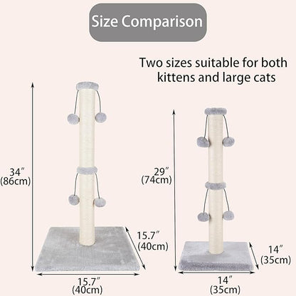Dimaka 29'' Cat Scratching Post, Natural Sisal Rope Scratcher Post, Kitten Claw Scratch with 4 DanglingToy Balls for Large Cats (Grey)