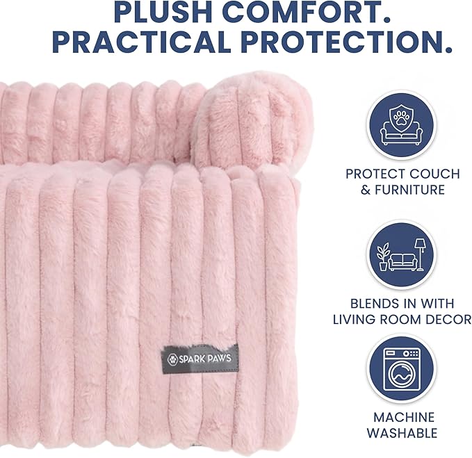 Spark Paws Luxury Dog Couch Cover Bed, Calming Pet Furniture Protector for Large & Small Dogs, Washable Bolster Dog Bed for Couch, Sofa & Bed - Pink, XL